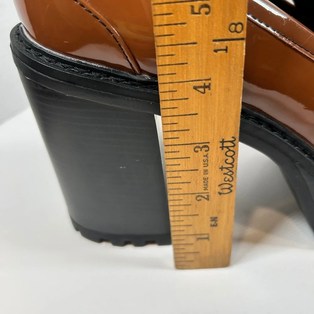 Madden Girl Heel Womens 10 Brown Patent Chain Cognac Platform Chunkie Loafers